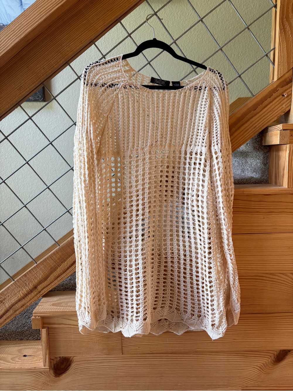 Cream Open-Knit Crochet Sweater Top